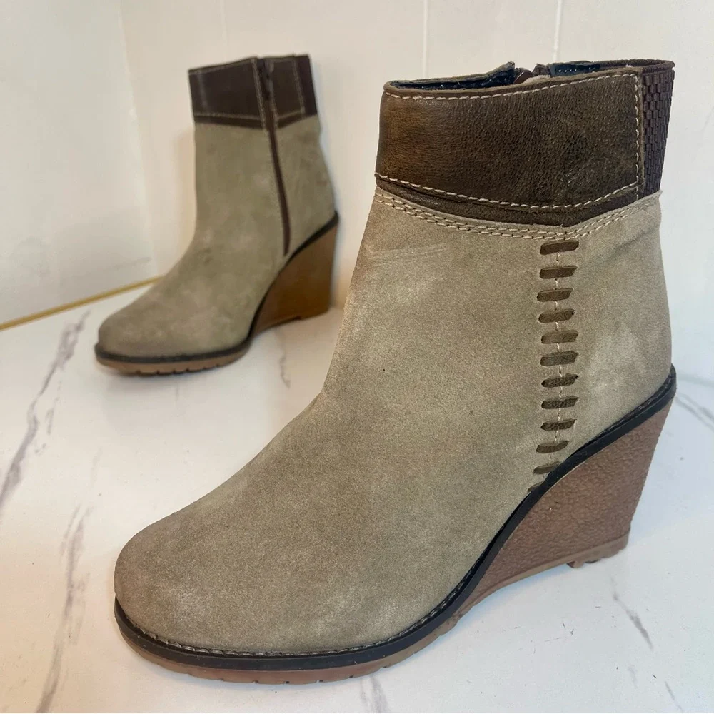 Enjoiya Ankle Wedge Booties, Taupe Suede, Women's 8M